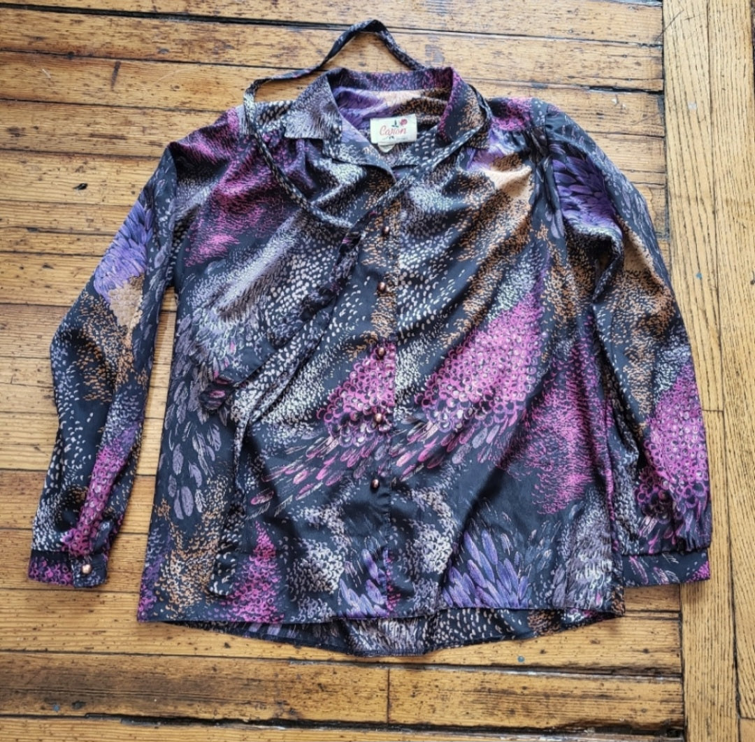 Caron Chicago Vintage Button Down Tie Neck Blouse  Vintage Vibes 607   