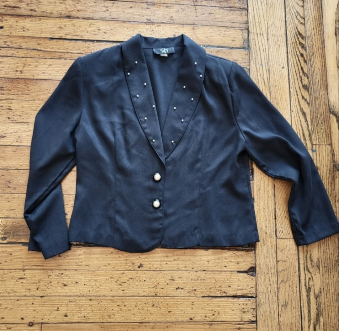 Tofy Vintage Pearl Embellished Blazer Black Size 12  Vintage Vibes 607   