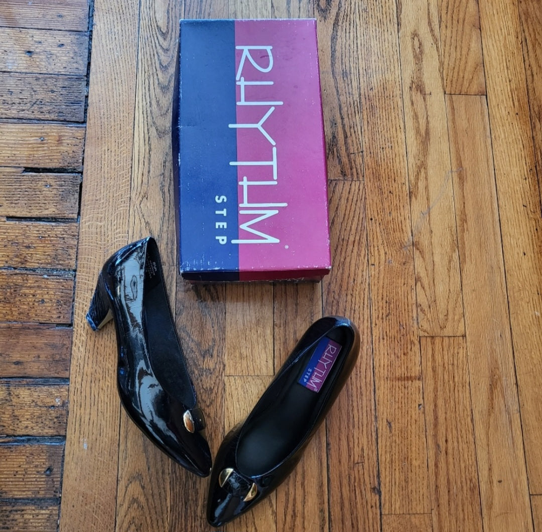 Rhythm Step Trina II Black Cone Heeled Pumps Size 8 1/2  Vintage Vibes 607   