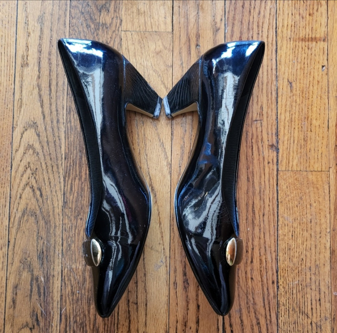 Rhythm Step Trina II Black Cone Heeled Pumps Size 8 1/2  Vintage Vibes 607   