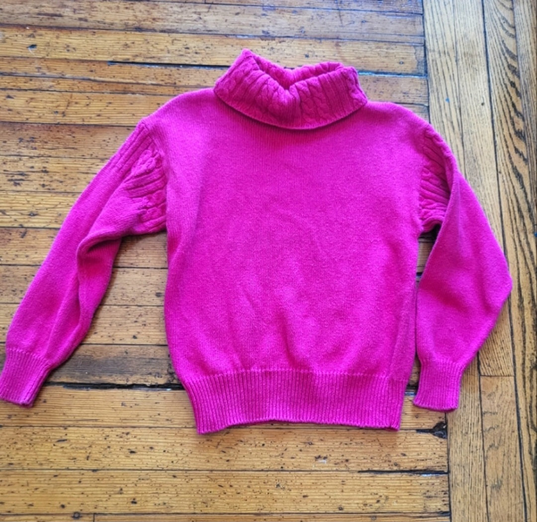 Crystal-Kobe Hot Pink Knit Turtleneck Sweater Size Medium  Vintage Vibes 607   