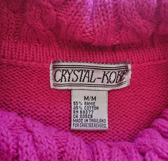 Crystal-Kobe Hot Pink Knit Turtleneck Sweater Size Medium  Vintage Vibes 607   