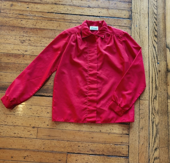 Red vintage button down shirt, located in Owego, NY