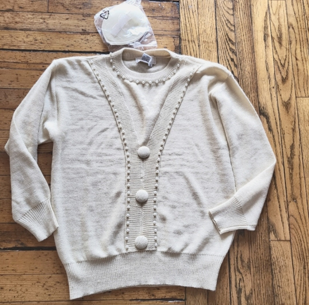 Maurada Faux Cardigan Sweater With Button and Pearl Details Size Medium  Vintage Vibes 607   