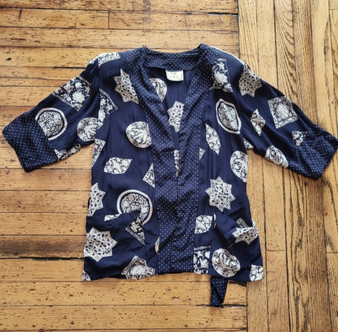 HMS by Jonathan Martin Contrast Trim Belted Kimono Size 8  Vintage Vibes 607   