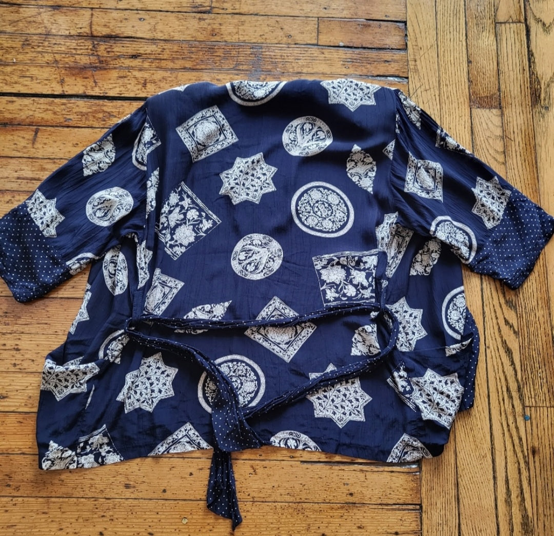 HMS by Jonathan Martin Contrast Trim Belted Kimono Size 8  Vintage Vibes 607   