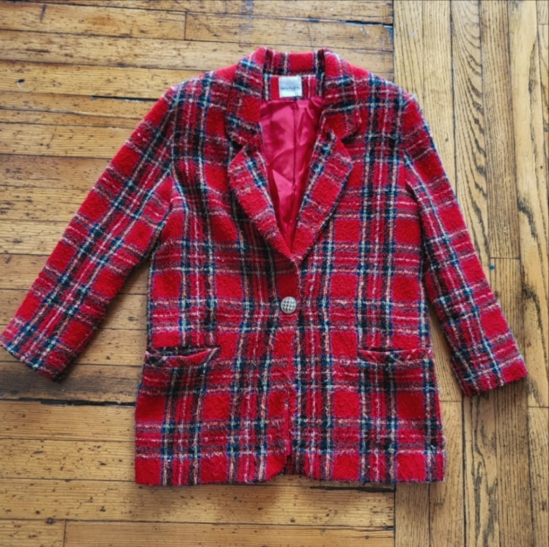 JR Bentley Wool Blend Plaid Blazer Size 7/8  Vintage Vibes 607   