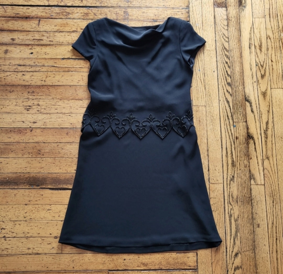S.L. Fashions Black Heart Trim Beaded Cocktail Dress Size 10  Vintage Vibes 607   