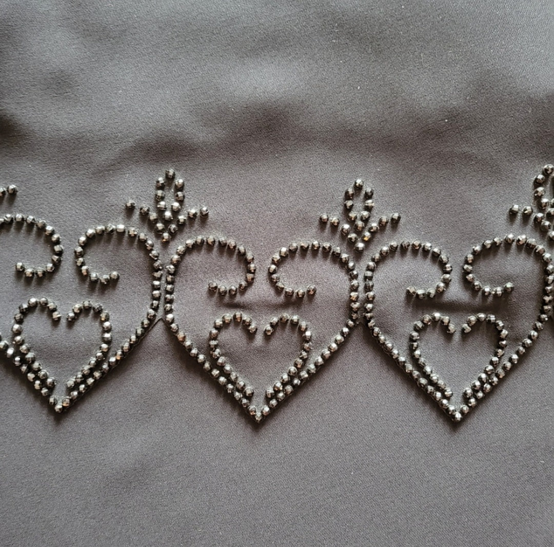 S.L. Fashions Black Heart Trim Beaded Cocktail Dress Size 10  Vintage Vibes 607   