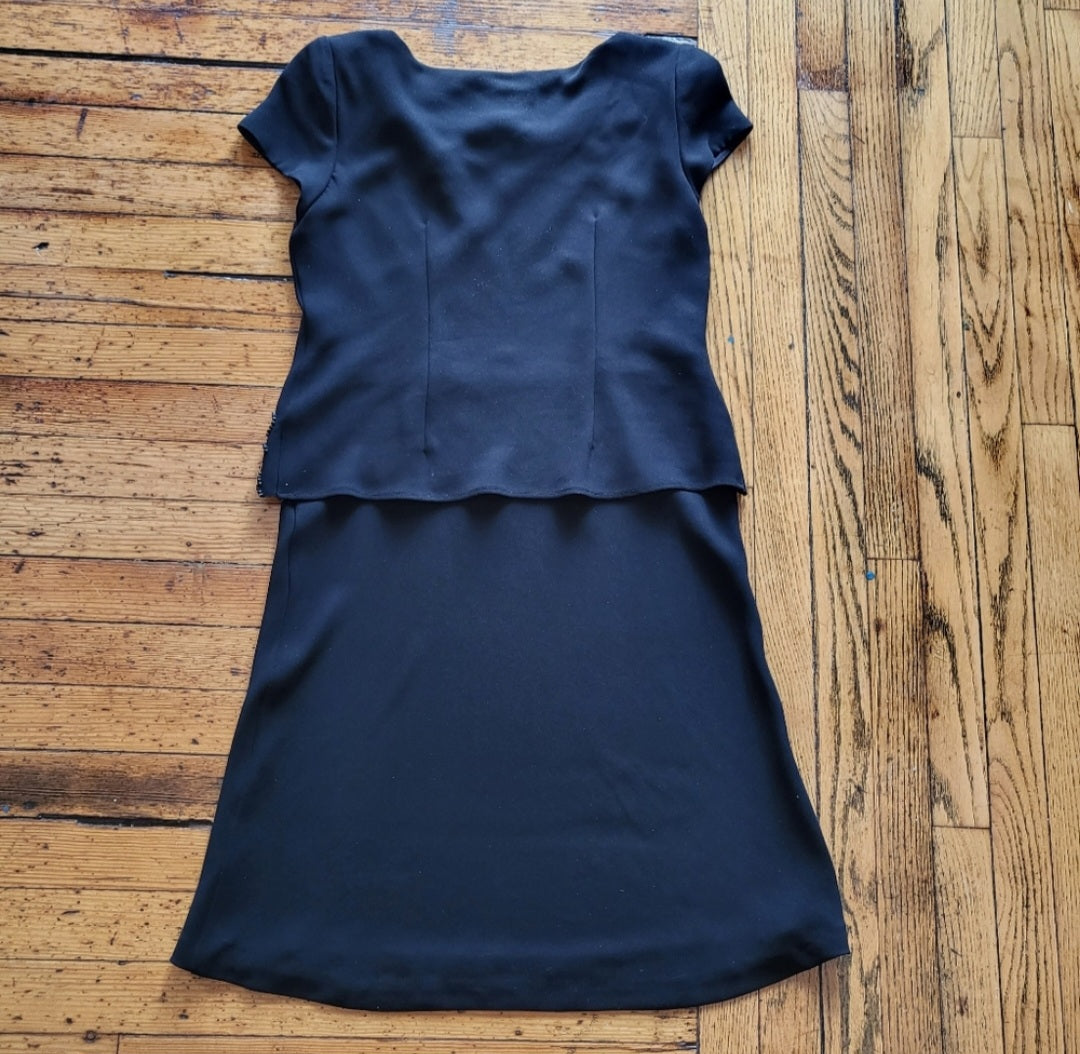 S.L. Fashions Black Heart Trim Beaded Cocktail Dress Size 10  Vintage Vibes 607   