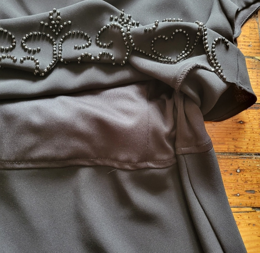 S.L. Fashions Black Heart Trim Beaded Cocktail Dress Size 10  Vintage Vibes 607   