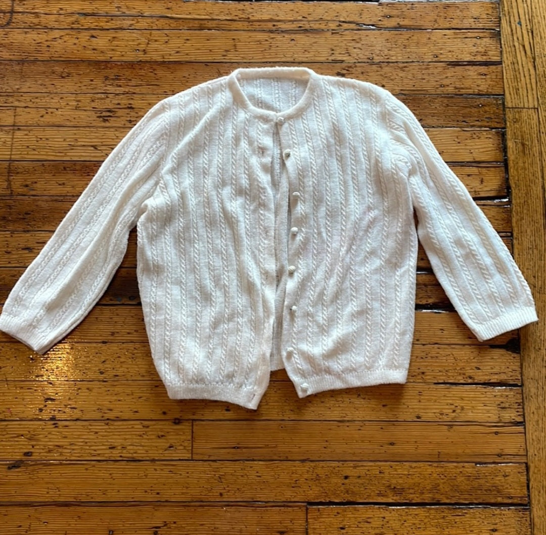 Vintage Knit Button Down Cardigan White  Vintage Vibes 607   