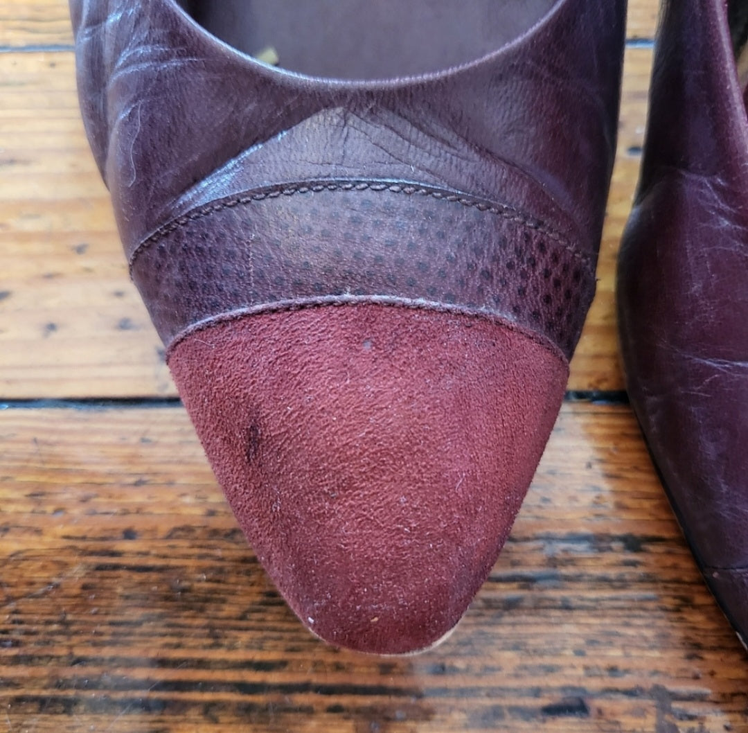 Vintage Leather Pumps Burgundy Suede Toed Made in Yugoslavia Size 8 1/2  Vintage Vibes 607   