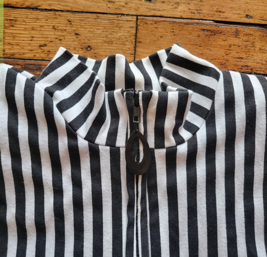 J.B. Wright Ltd. Petites Vintage Vertical Stripe Quarter Zip Midi Dress Size 7/8  Vintage Vibes 607   