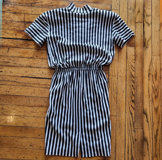 J.B. Wright Ltd. Petites Vintage Vertical Stripe Quarter Zip Midi Dress Size 7/8