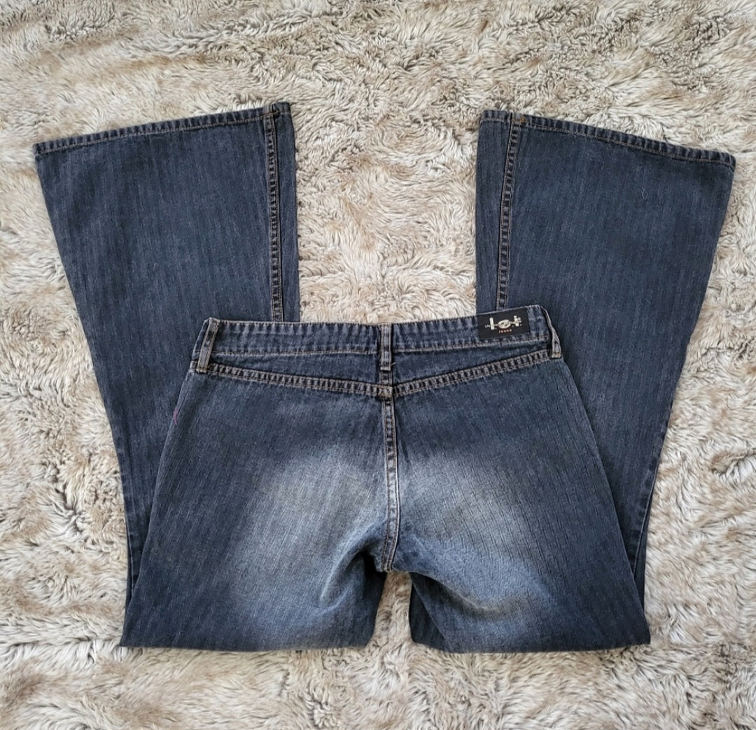 lei Vintage Y2K Dark Wash Denim Low Rise Bell Bottom Jeans Size 7