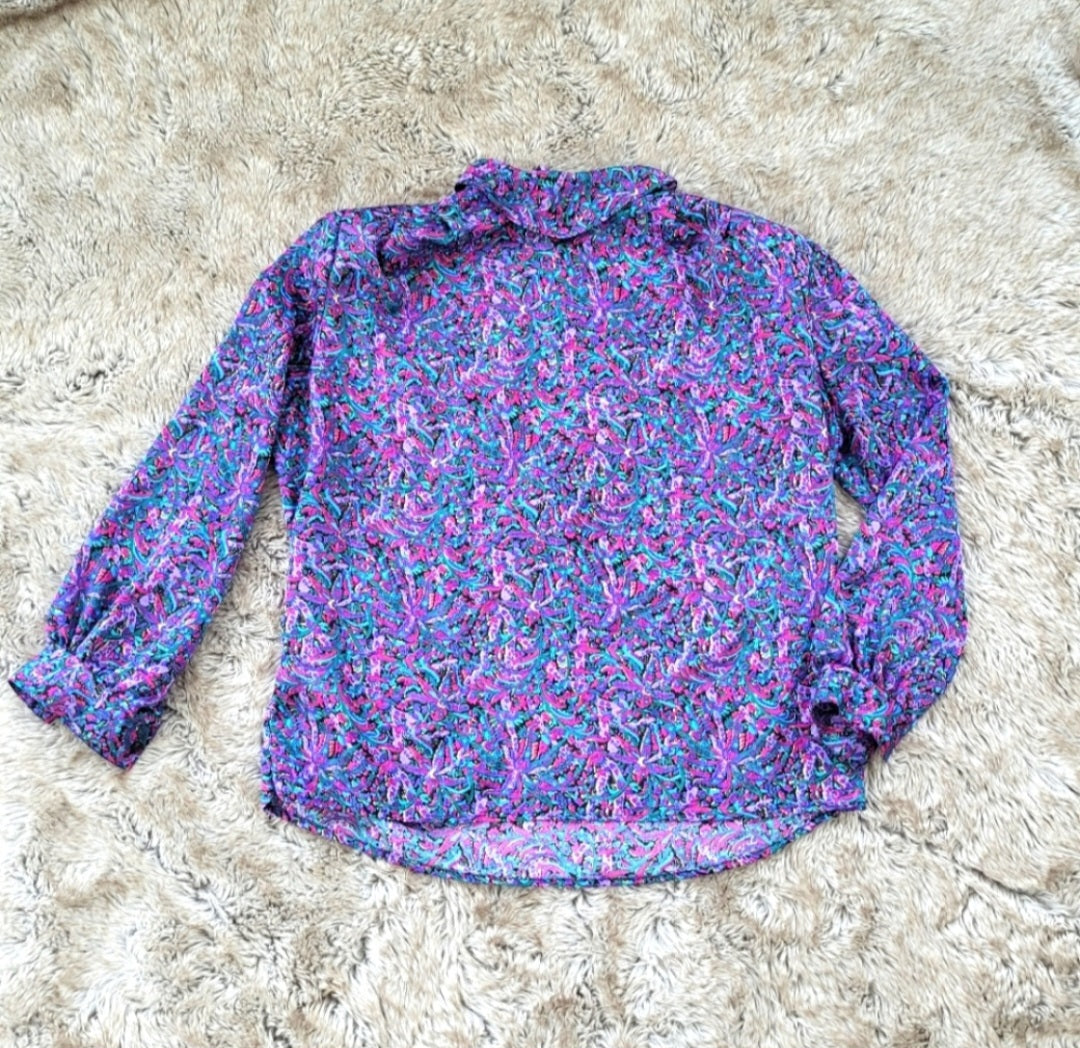Laura Jean Vintage Polyester Colorful Patterned Collared Blouse Size 16  Vintage Vibes Boutique   