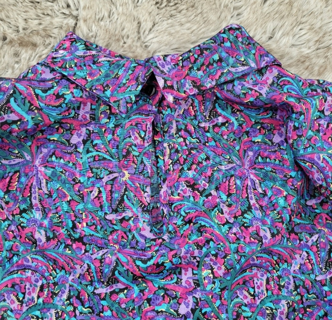 Laura Jean Vintage Polyester Colorful Patterned Collared Blouse Size 16  Vintage Vibes Boutique   