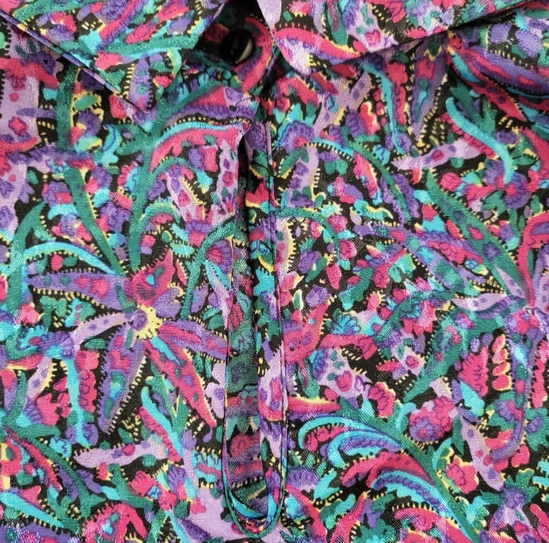 Laura Jean Vintage Polyester Colorful Patterned Collared Blouse Size 16  Vintage Vibes Boutique   