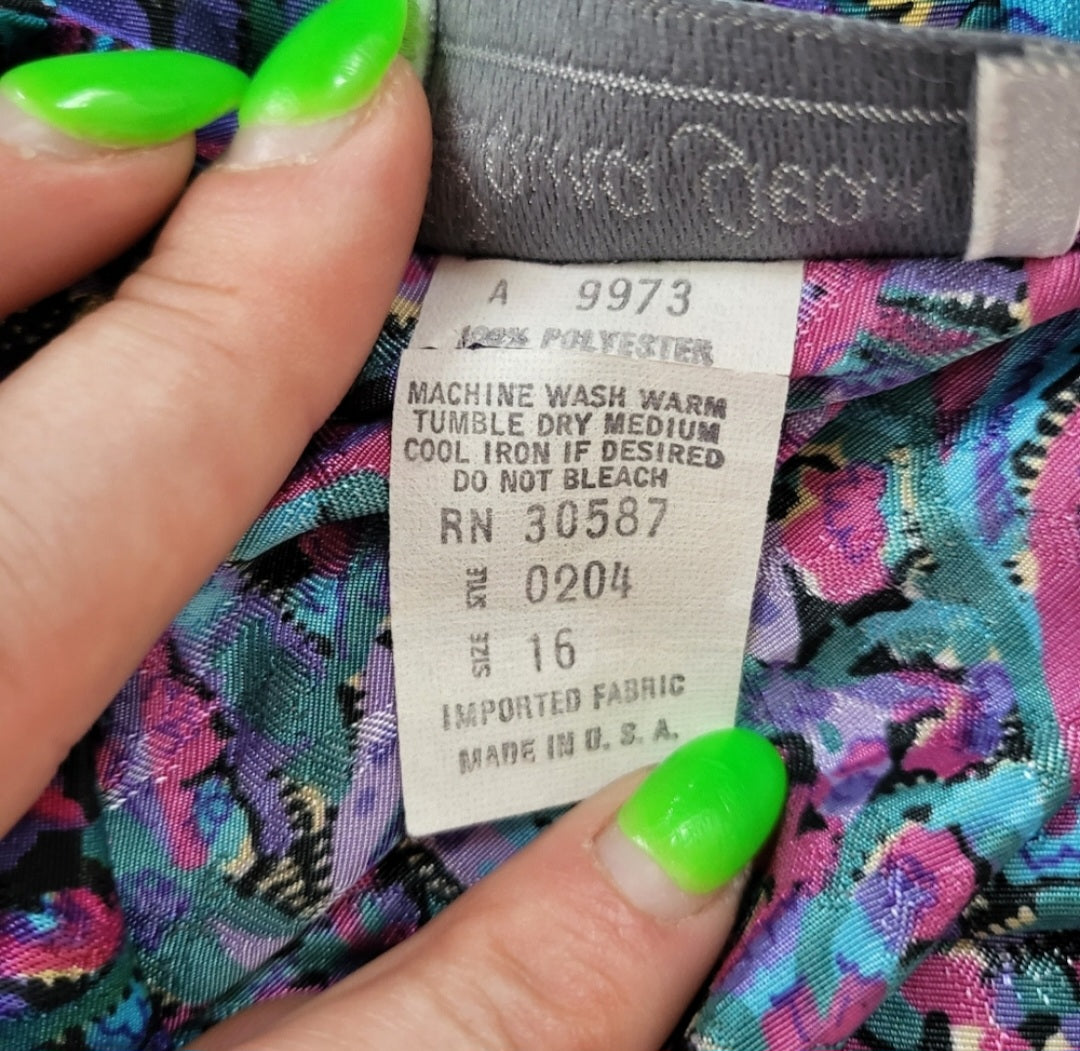 Laura Jean Vintage Polyester Colorful Patterned Collared Blouse Size 16  Vintage Vibes Boutique   