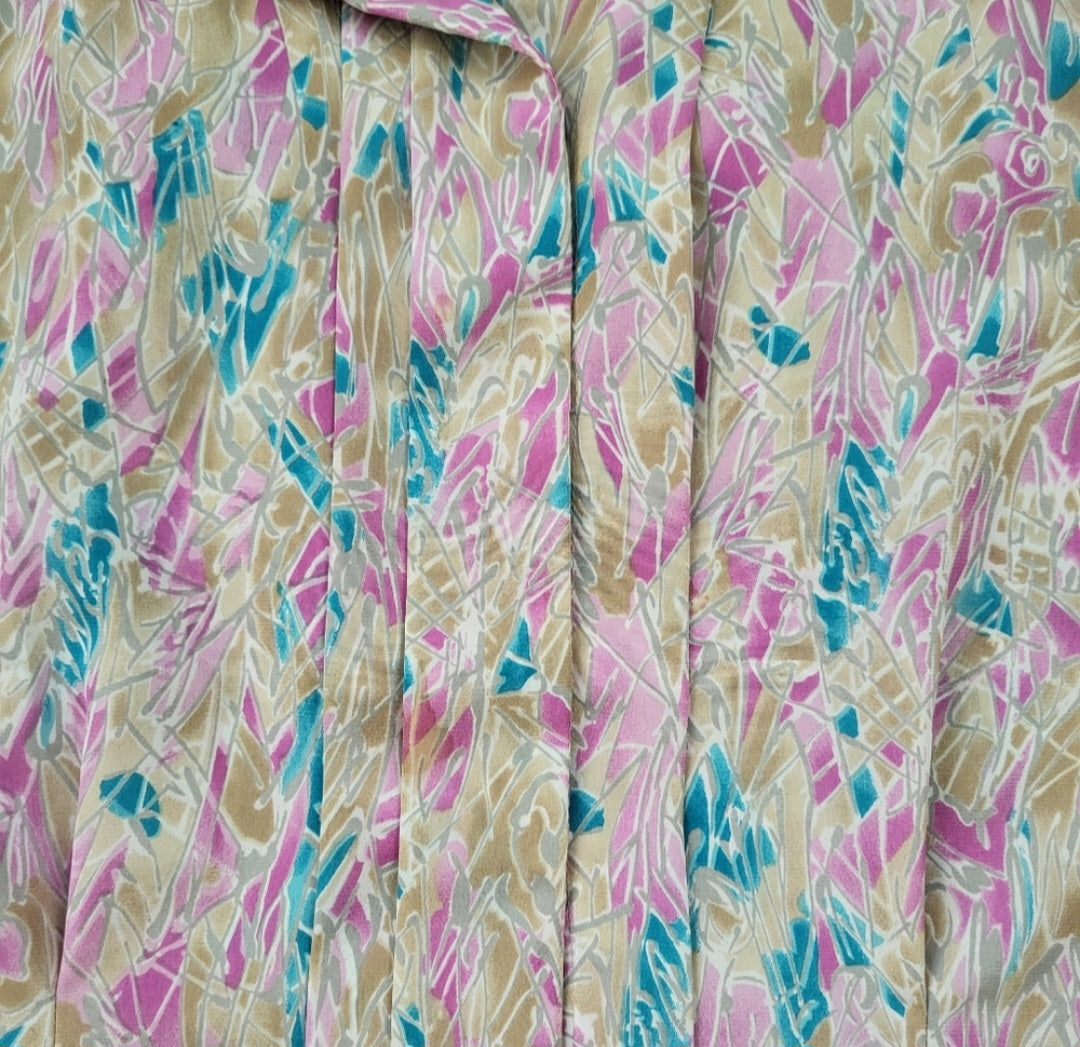 Liquid Silk Peters & Ashley Vintage Pink Blue Yellow Button Down Shirt Size 12  Vintage Vibes Boutique   