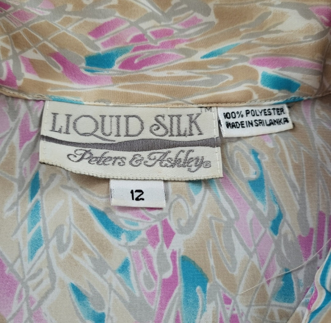 Liquid Silk Peters & Ashley Vintage Pink Blue Yellow Button Down Shirt Size 12