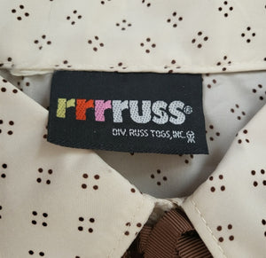 Rrrruss Russ Togs Vintage Diamond Print Button Down Collared Shirt Brown and Tan