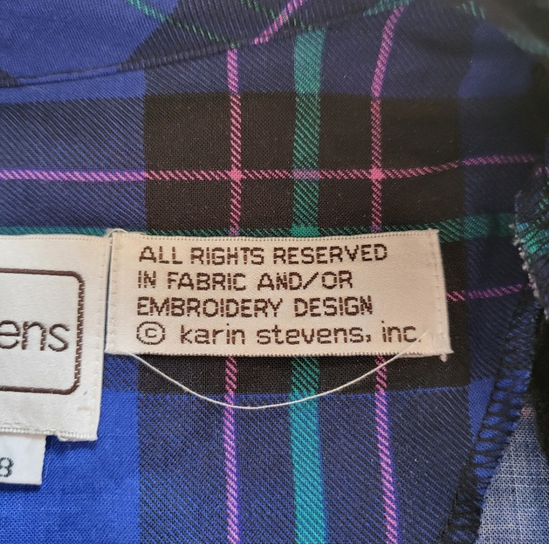 Karin Stevens Vintage Flannel Maxi Shirt Dress Blue Size 8