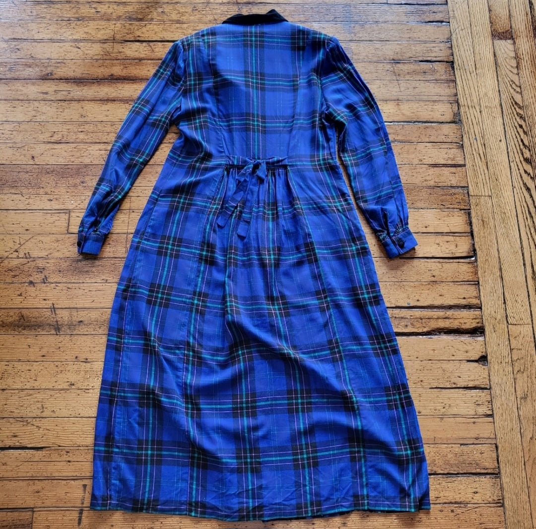 Karin Stevens Vintage Flannel Maxi Shirt Dress Blue Size 8  Vintage Vibes Boutique   