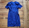 Ms Chaus Vintage Chain Button Front Pleated Blue Midi Polyester Dress Size 8