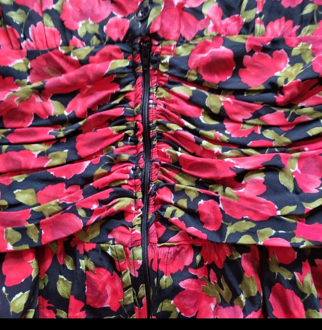 J.S.J Division of John Roberts Vintage Ruched Peplum Floral Dress Size 13/14