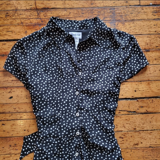Amanda Lane Button Down Maxi Dress Black & White Polka Dot Size 16