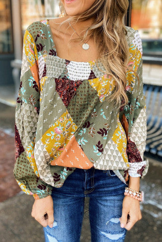 Patchwork Square Neck Top